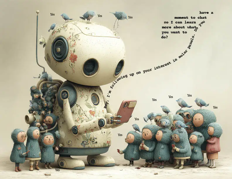 a robot is texting messages to many people representing sms lead generation